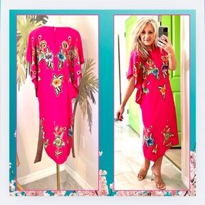 Vtg Puri Kencana, Wax-Dyed Batik Halus Dress,Pink Floral,Beautiful .,Size Lg